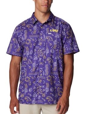 LSU Tigers Columbia Super Slack Tide Omni-Wick Button-Up Shirt Men’s Size XL NWT
